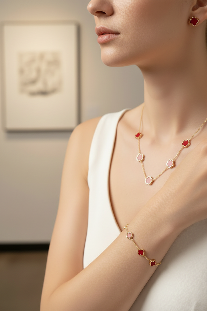 Bijoux trèfle rouge doré