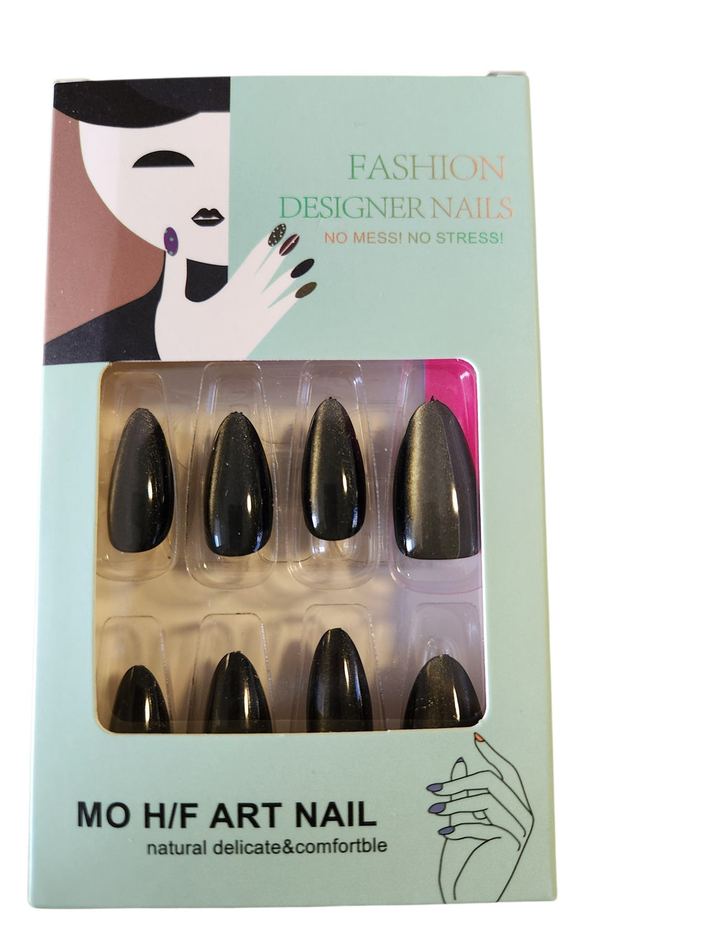 Faux ongles noirs mats amande