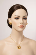 Ensemble bijoux cœur en acier inoxydable plaqué or – collier et boucles d'oreilles