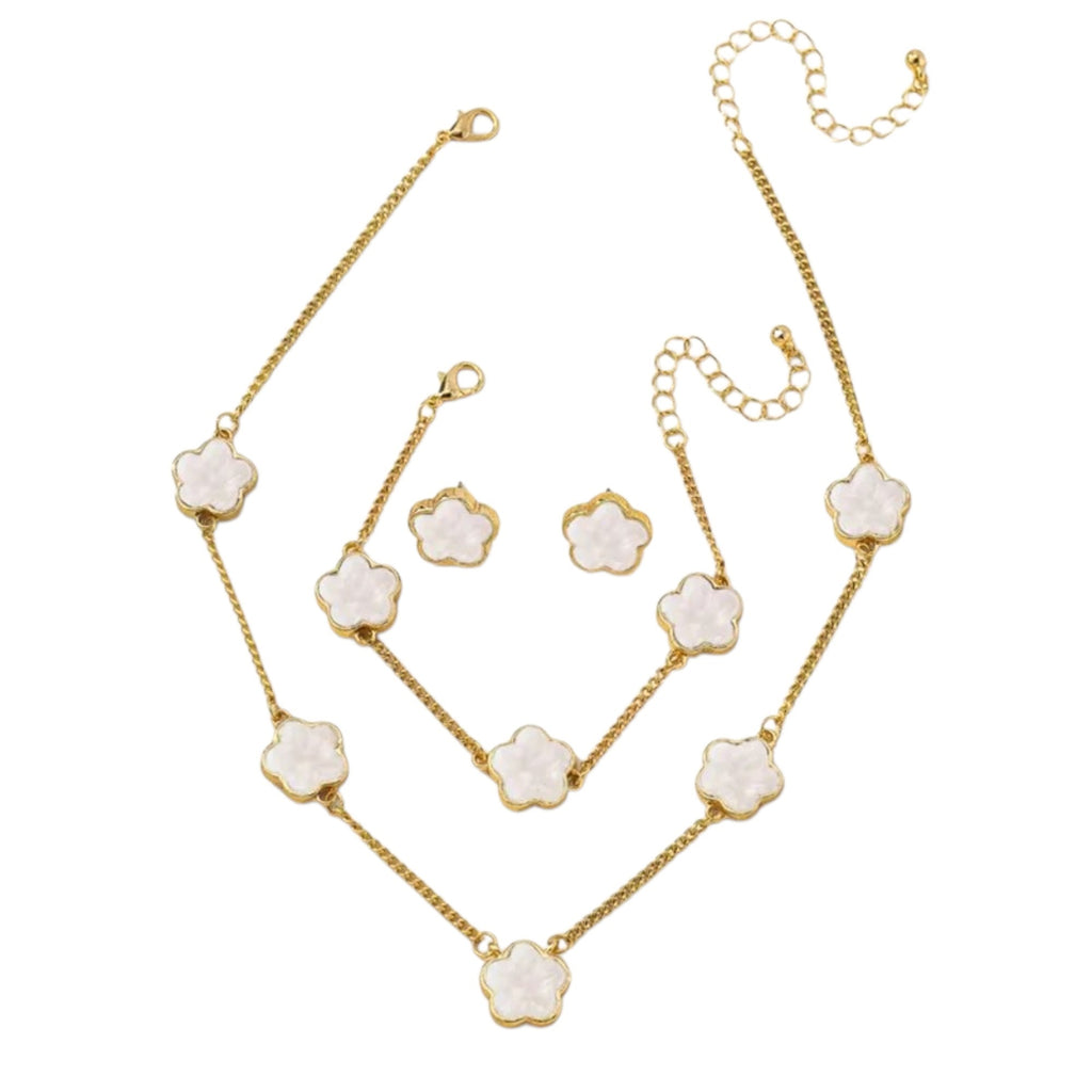Bijoux trèfle blanc nacré doré