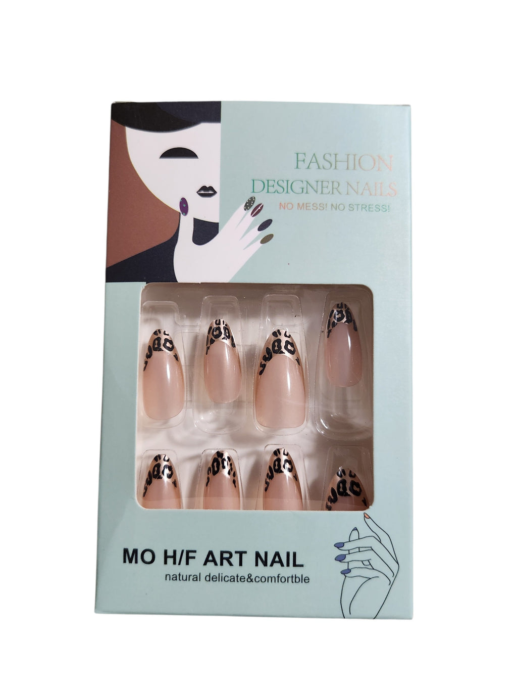 Faux ongles léopard nude coffin